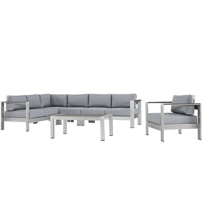 Modway Furniture Shore 6 Piece Outdoor Aluminum Sectional Sofa Set by Modway - EEI-2558-SLV-GRY