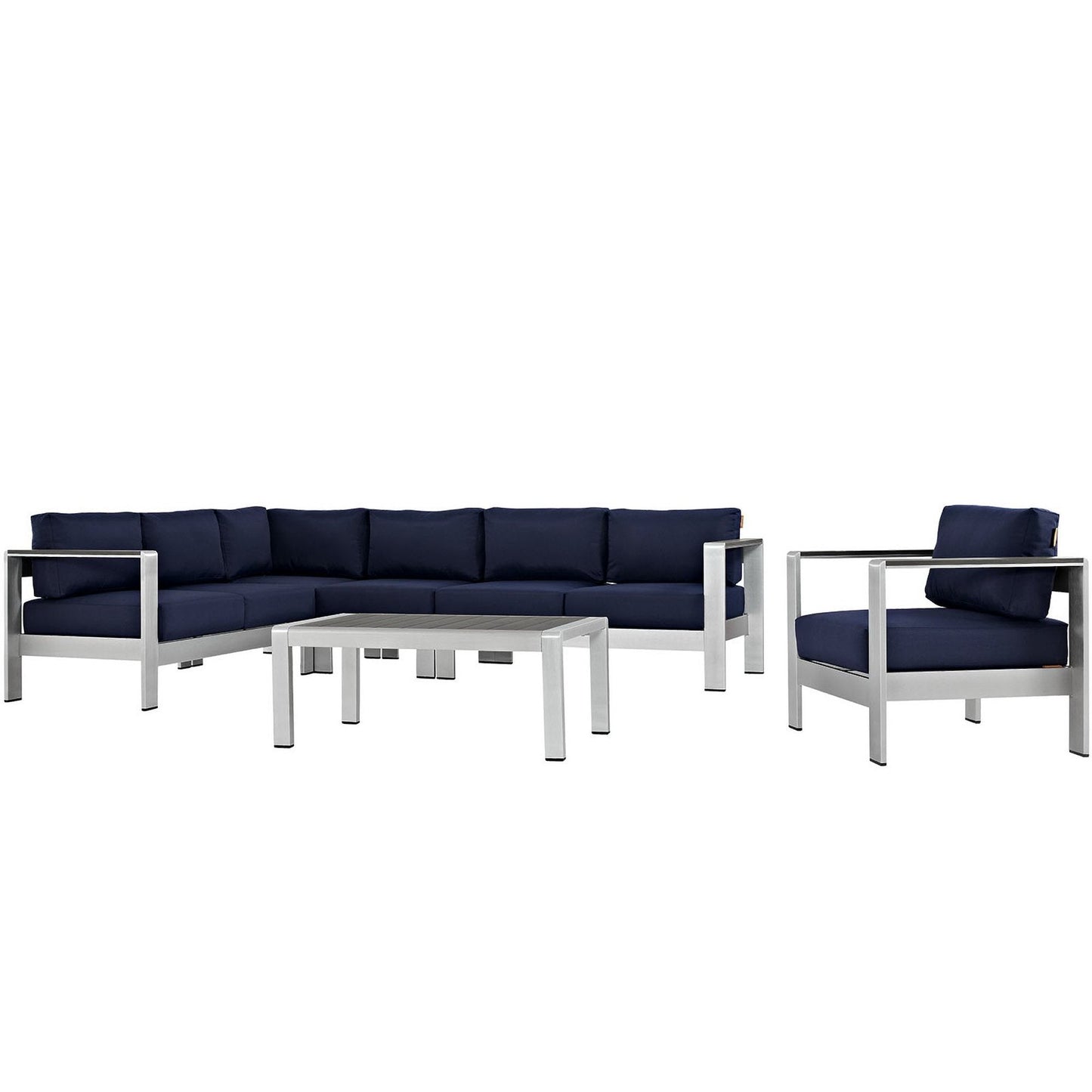 Modway Furniture Shore 6 Piece Outdoor Aluminum Sectional Sofa Set by Modway - EEI-2558-SLV-GRY
