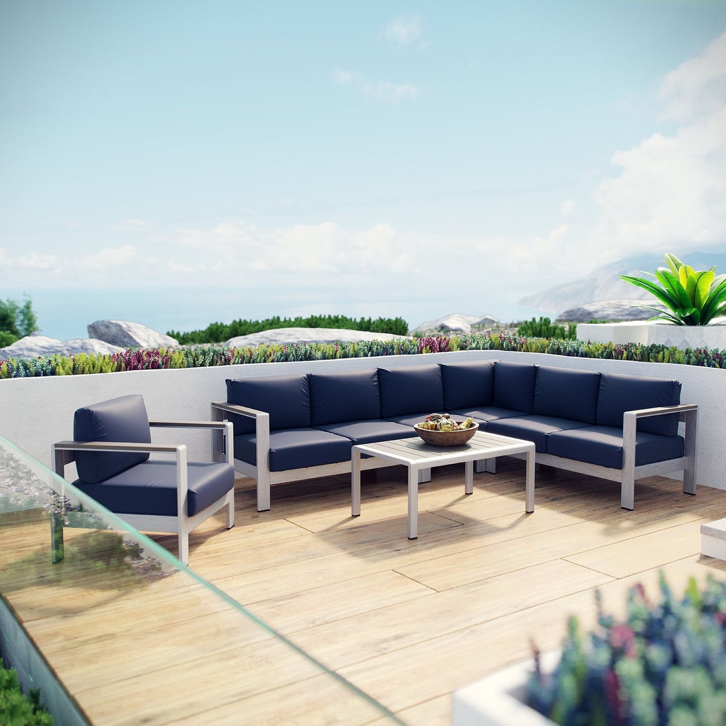 Modway Furniture Shore 6 Piece Outdoor Aluminum Sectional Sofa Set by Modway - EEI-2558-SLV-GRY