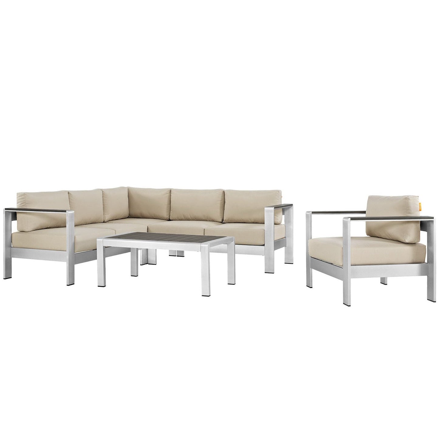 Modway Furniture Shore 5 Piece Outdoor Aluminum Sectional Sofa Set by Modway - EEI-2560-SLV-GRY