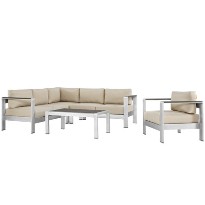 Modway Furniture Shore 5 Piece Outdoor Aluminum Sectional Sofa Set by Modway - EEI-2560-SLV-GRY