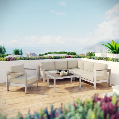 Modway Furniture Shore 5 Piece Outdoor Aluminum Sectional Sofa Set by Modway - EEI-2560-SLV-GRY