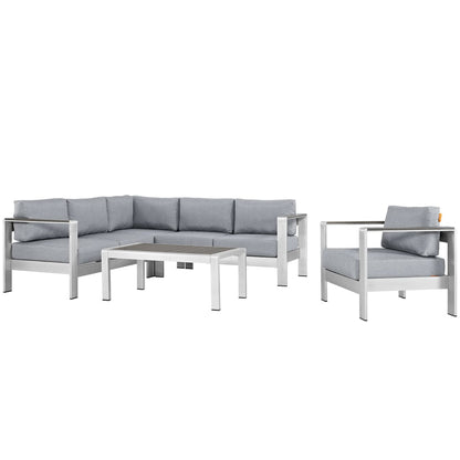 Modway Furniture Shore 5 Piece Outdoor Aluminum Sectional Sofa Set by Modway - EEI-2560-SLV-GRY