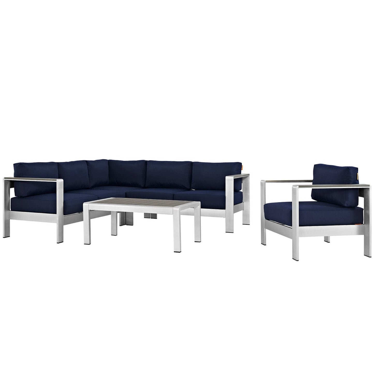 Modway Furniture Shore 5 Piece Outdoor Aluminum Sectional Sofa Set by Modway - EEI-2560-SLV-GRY
