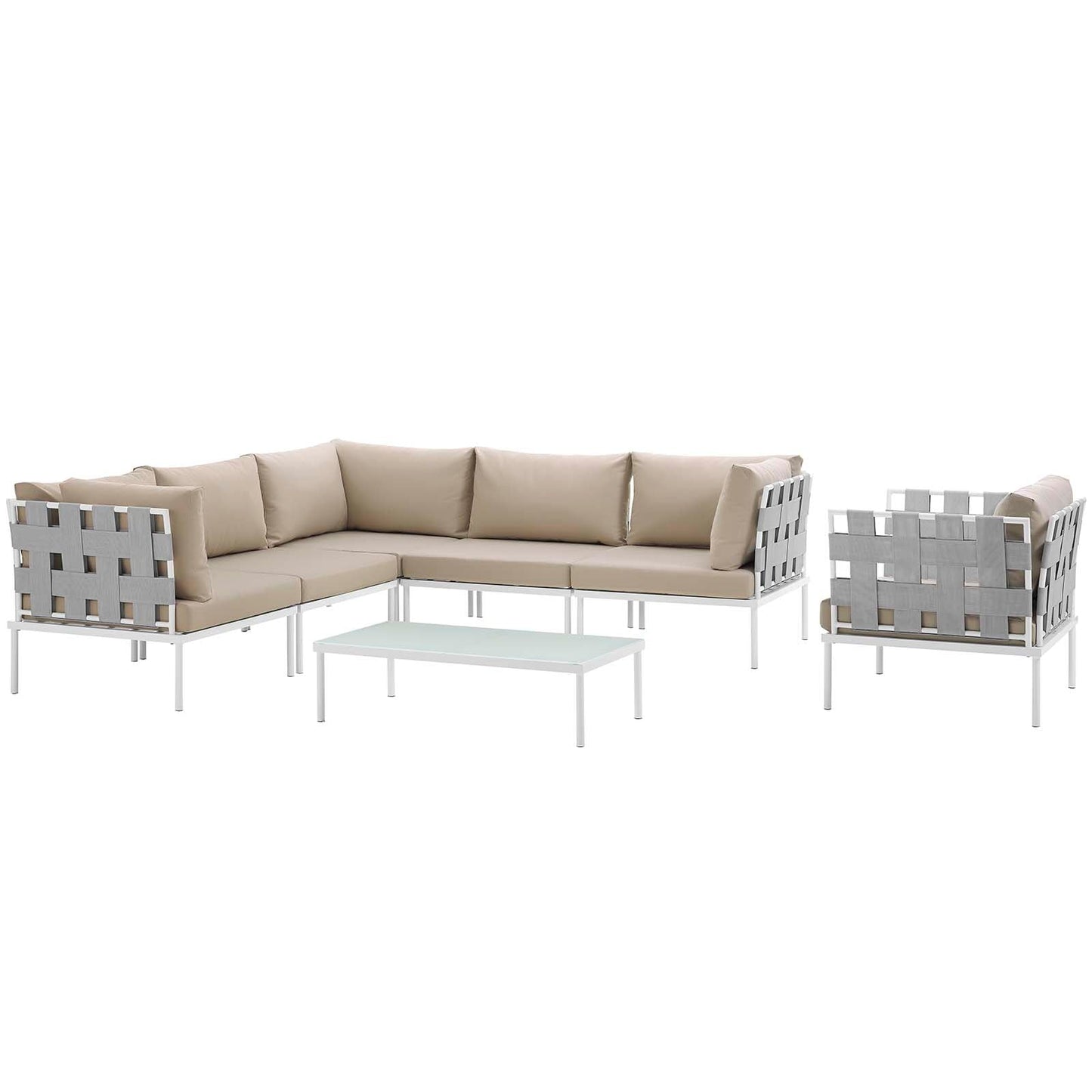 Modway Furniture Harmony 7 Piece Outdoor Patio Aluminum Sectional Sofa Set by Modway - EEI-2620-WHI-BEI-SET