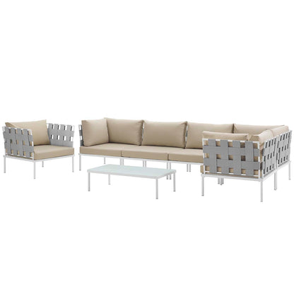 Modway Furniture Harmony 7 Piece Outdoor Patio Aluminum Sectional Sofa Set by Modway - EEI-2620-WHI-BEI-SET