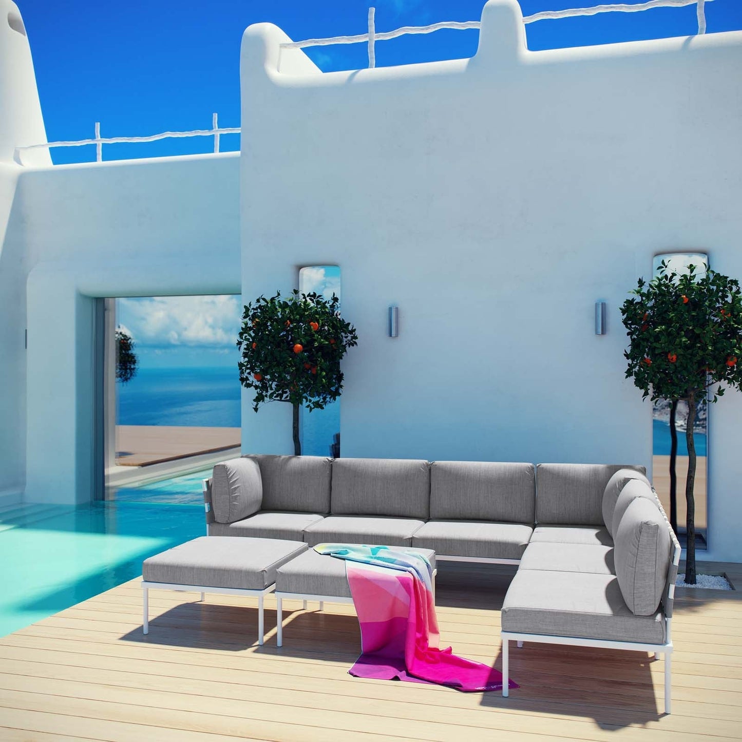 Modway Furniture Harmony 8 Piece Outdoor Patio Aluminum Sectional Sofa Set by Modway – EEI-2624