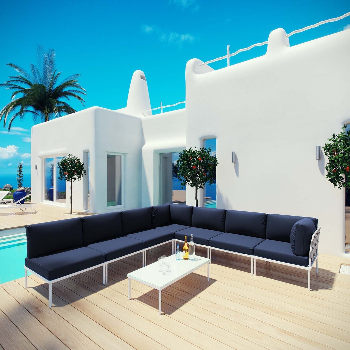 Modway Furniture Harmony 8 Piece Outdoor Patio Aluminum Sectional Sofa Set by Modway – EEI-2625