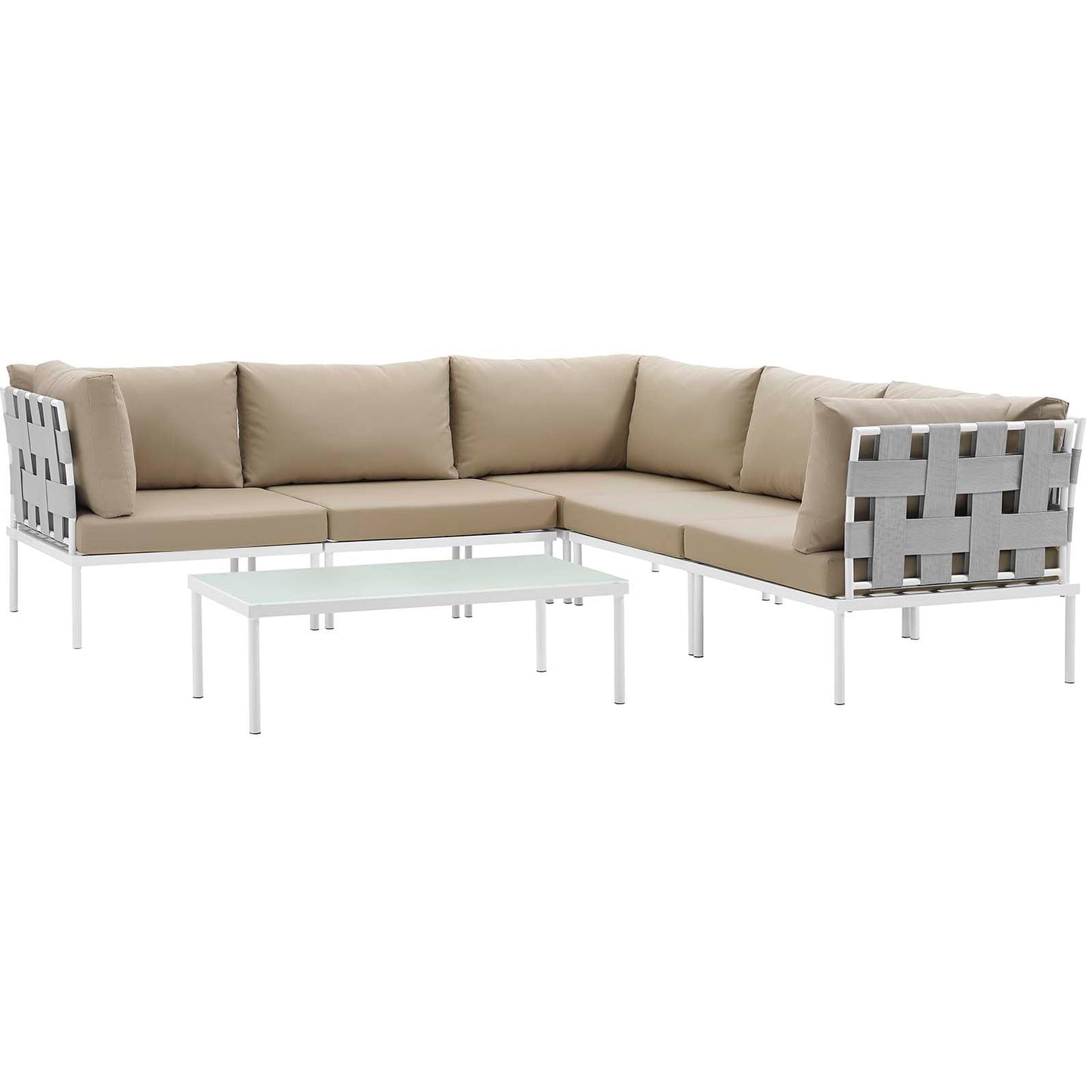 Modway Furniture Harmony 6 Piece Outdoor Patio Aluminum Sectional Sofa Set by Modway - EEI-2627-WHI-BEI-SET