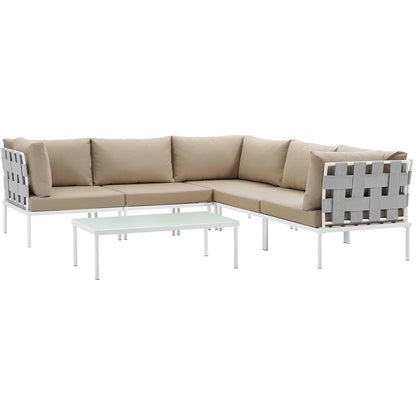 Modway Furniture Harmony 6 Piece Outdoor Patio Aluminum Sectional Sofa Set by Modway - EEI-2627-WHI-BEI-SET