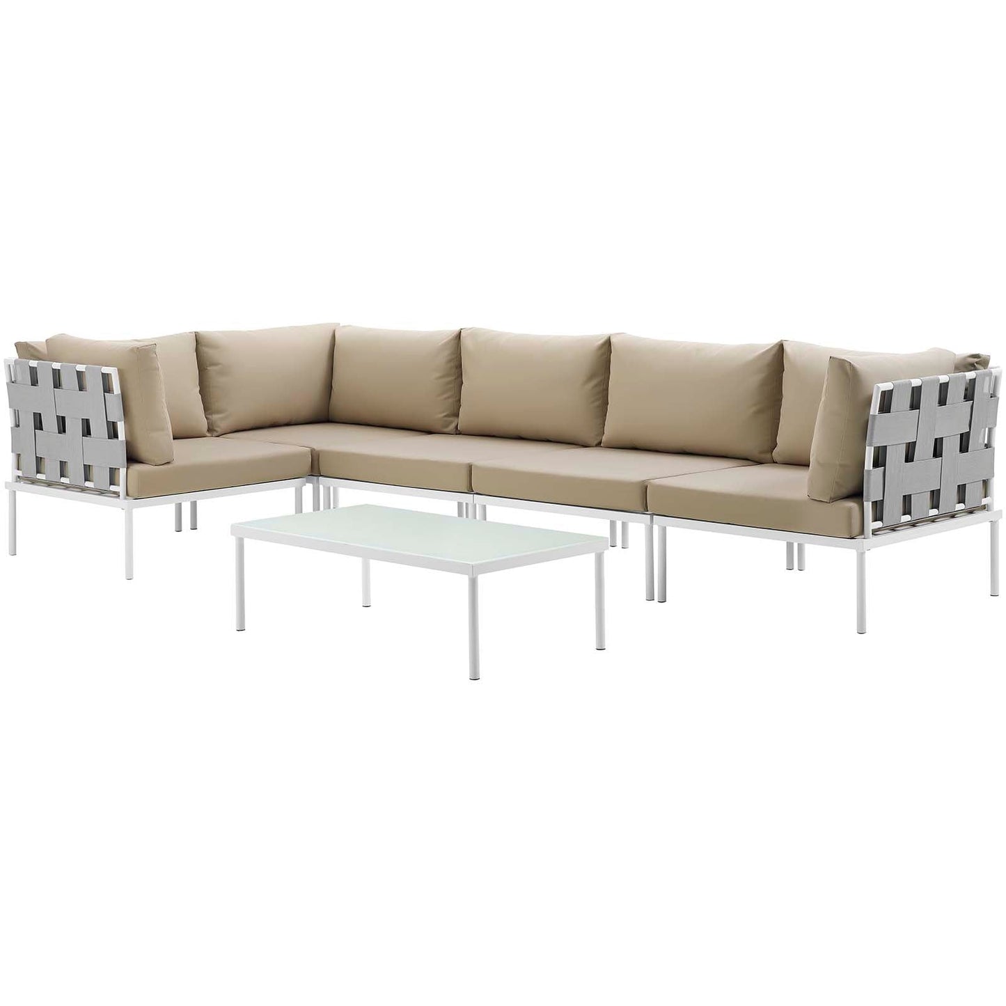 Modway Furniture Harmony 6 Piece Outdoor Patio Aluminum Sectional Sofa Set by Modway - EEI-2627-WHI-BEI-SET