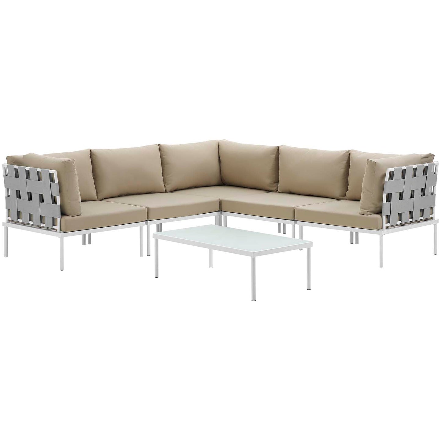 Modway Furniture Harmony 6 Piece Outdoor Patio Aluminum Sectional Sofa Set by Modway - EEI-2627-WHI-BEI-SET
