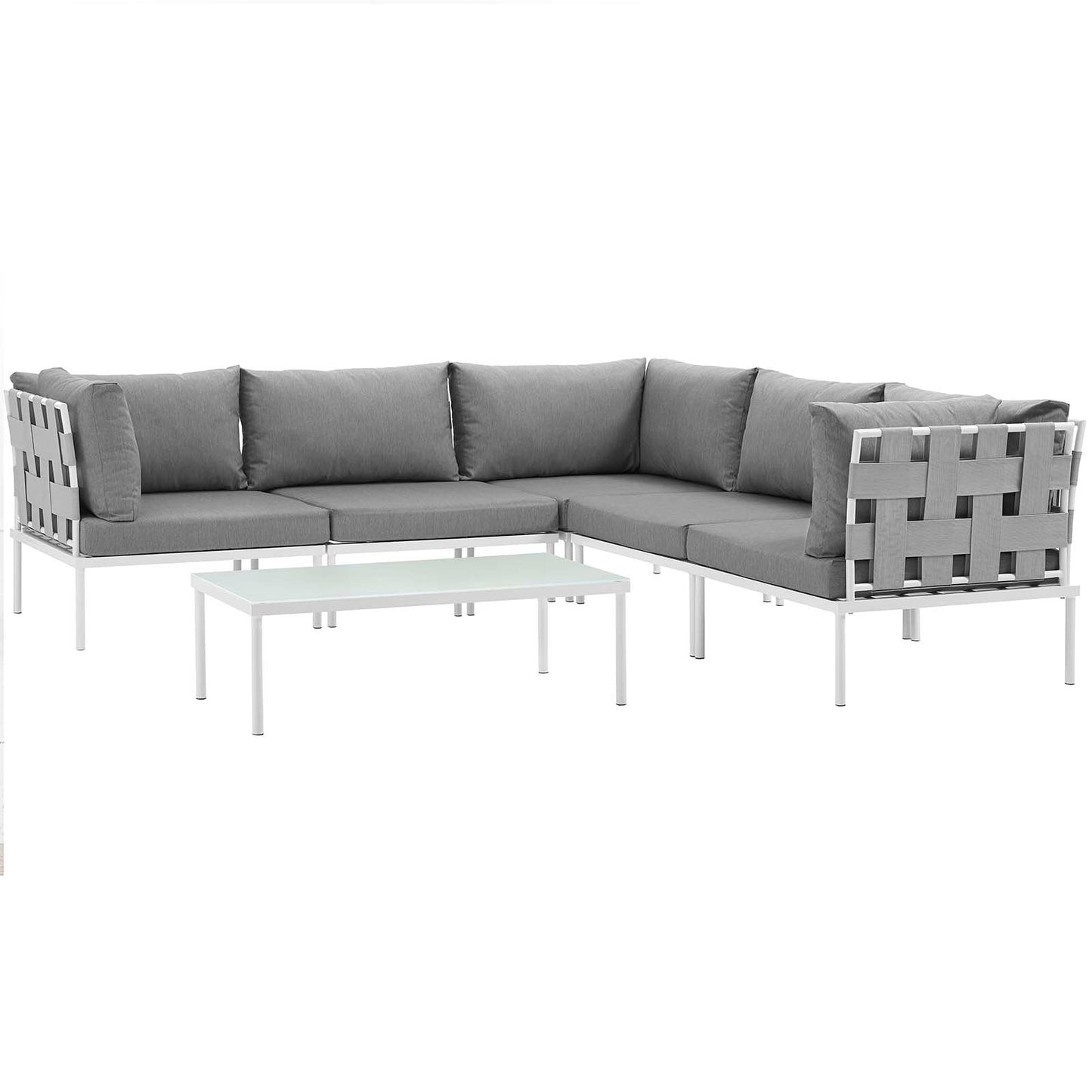Modway Furniture Harmony 6 Piece Outdoor Patio Aluminum Sectional Sofa Set by Modway - EEI-2627-WHI-BEI-SET