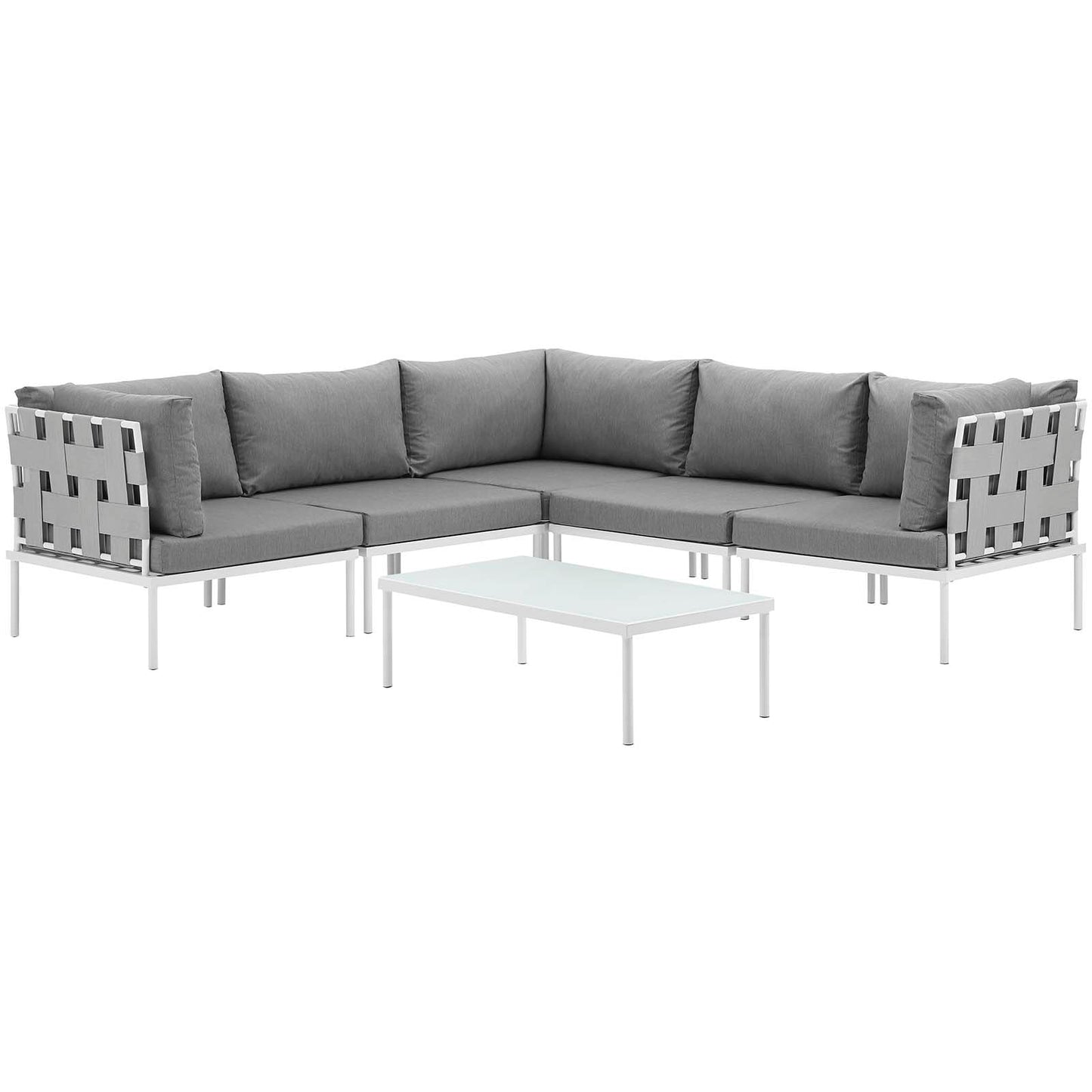 Modway Furniture Harmony 6 Piece Outdoor Patio Aluminum Sectional Sofa Set by Modway - EEI-2627-WHI-BEI-SET