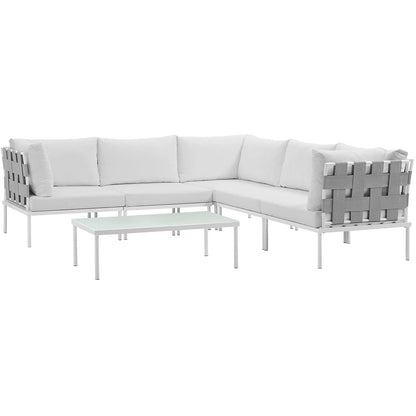 Modway Furniture Harmony 6 Piece Outdoor Patio Aluminum Sectional Sofa Set by Modway - EEI-2627-WHI-BEI-SET