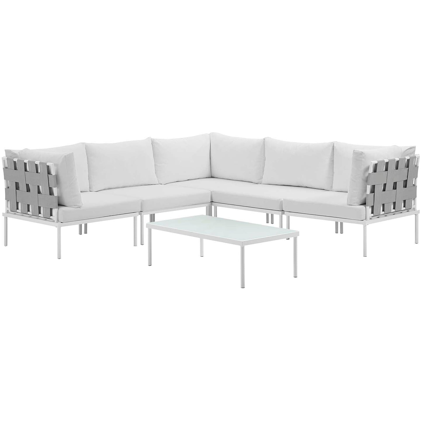 Modway Furniture Harmony 6 Piece Outdoor Patio Aluminum Sectional Sofa Set by Modway - EEI-2627-WHI-BEI-SET