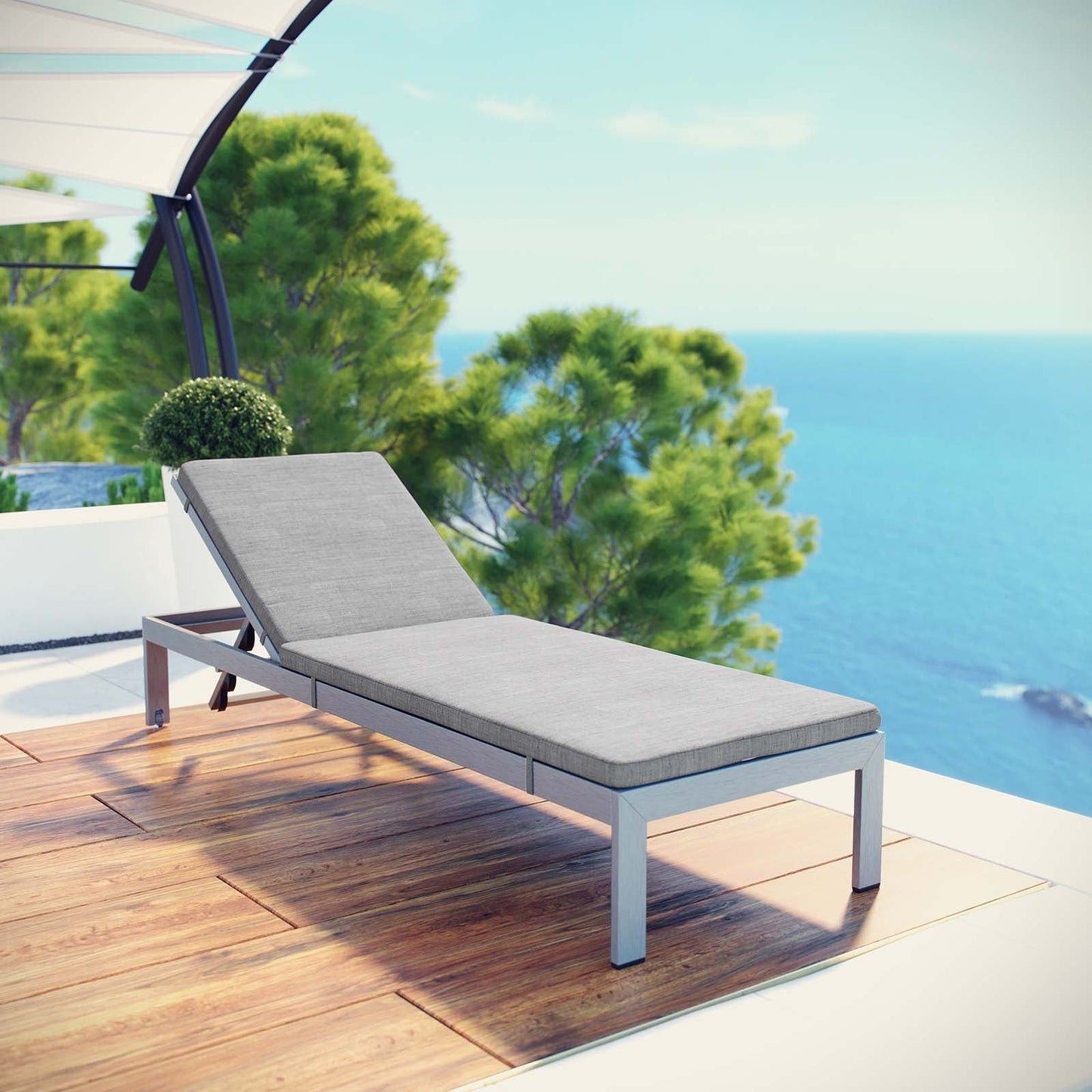 Modway Furniture Shore Outdoor Patio Aluminum Chaise with Cushions - EEI-2660-SLV-TRQ