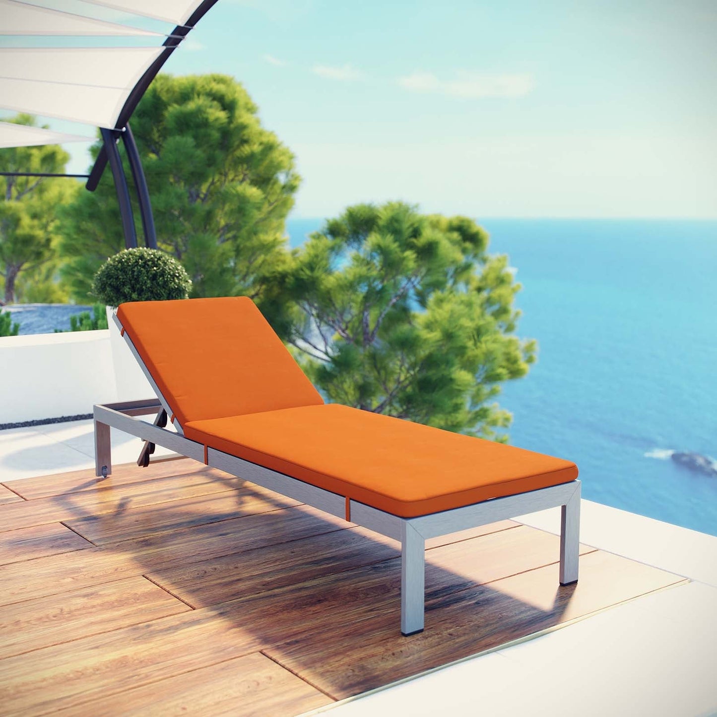 Modway Furniture Shore Outdoor Patio Aluminum Chaise with Cushions - EEI-2660-SLV-TRQ