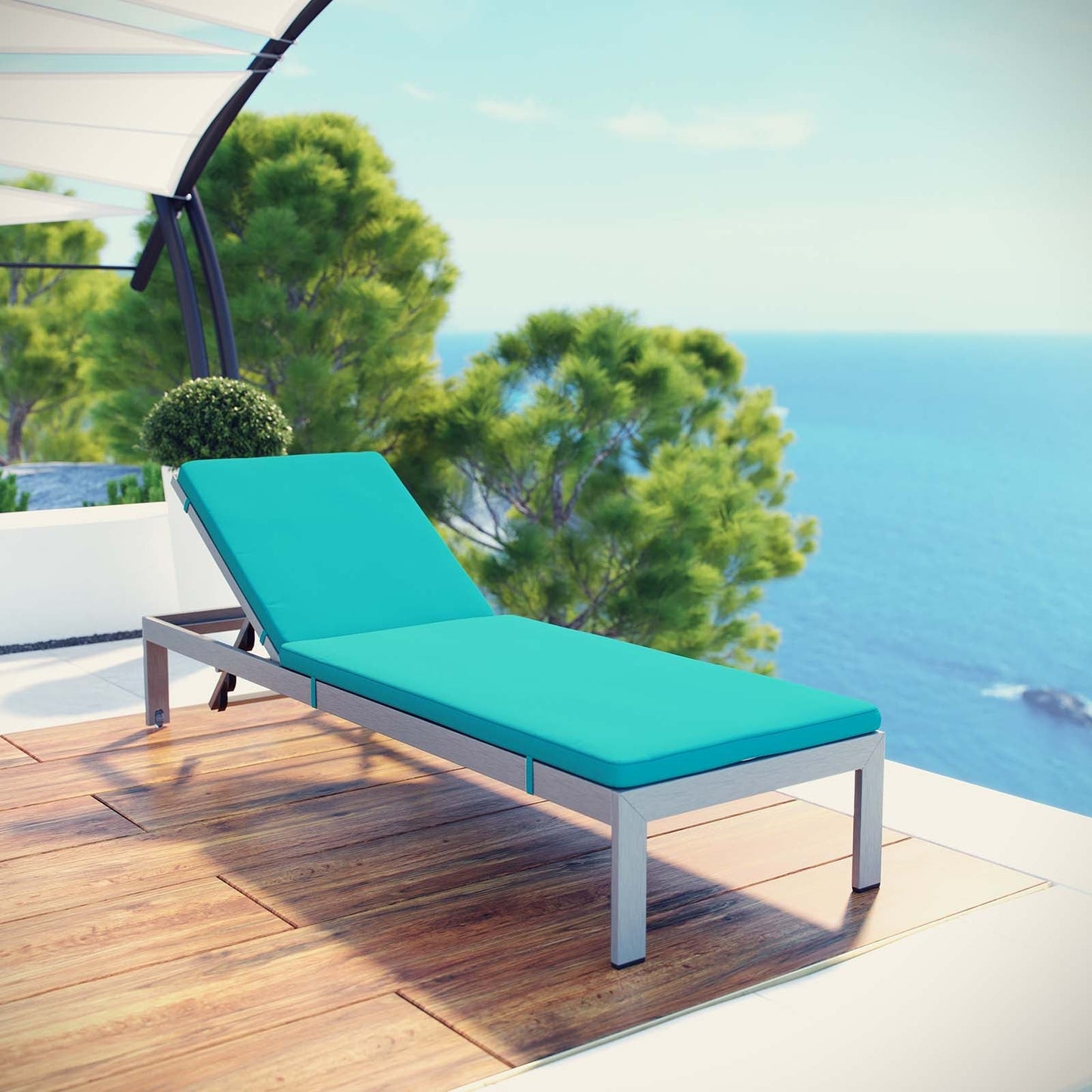 Modway Furniture Shore Outdoor Patio Aluminum Chaise with Cushions - EEI-2660-SLV-TRQ
