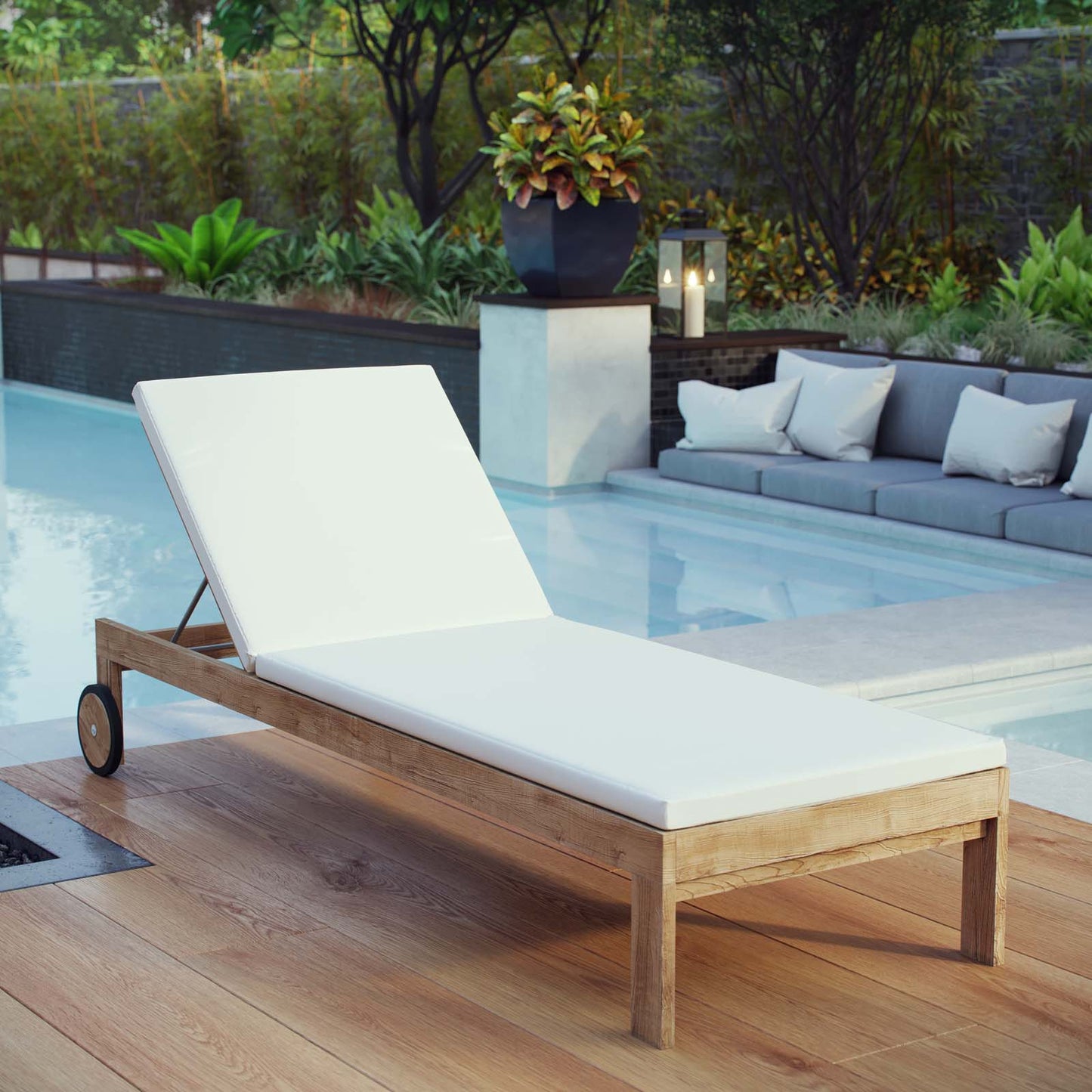 Modway Furniture Upland Outdoor Patio Teak Chaise - EEI-2711-NAT-WHI