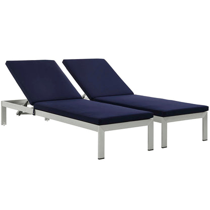 Modway Furniture  Shore Chaise with Cushions Outdoor Patio Aluminum Set of 2 - EEI-2737-SLV-TRQ-SET