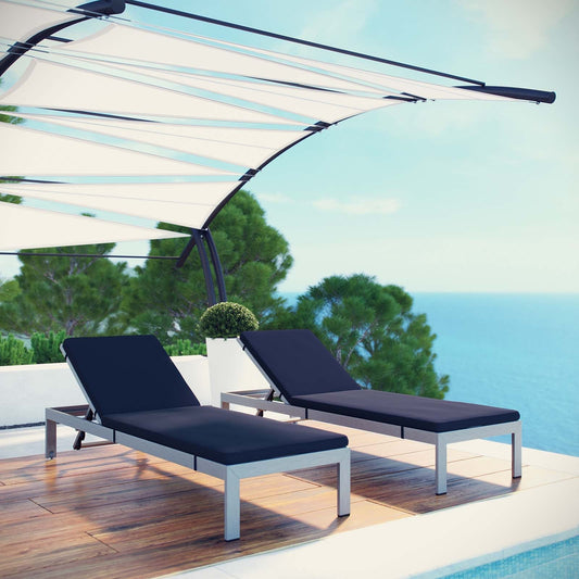 Modway Furniture  Shore Chaise with Cushions Outdoor Patio Aluminum Set of 2 - EEI-2737-SLV-TRQ-SET