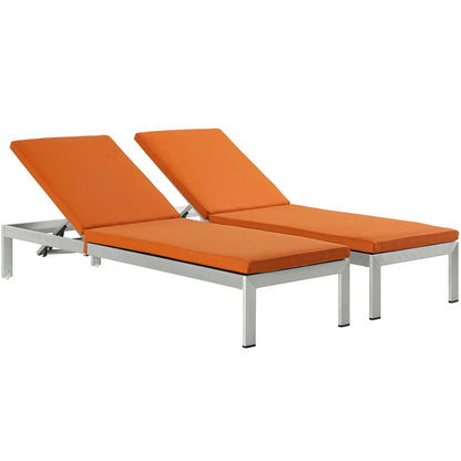 Modway Furniture  Shore Chaise with Cushions Outdoor Patio Aluminum Set of 2 - EEI-2737-SLV-TRQ-SET