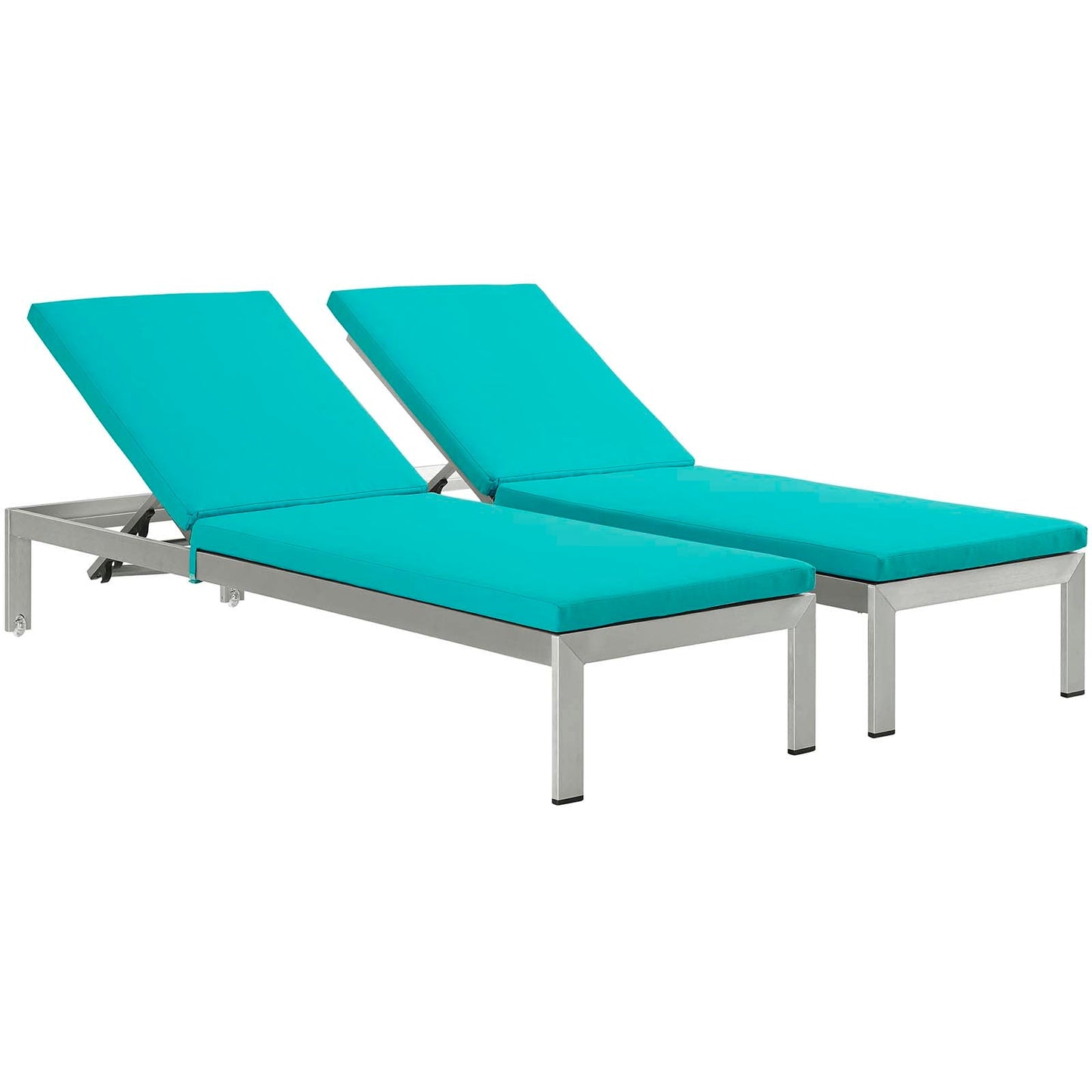 Modway Furniture  Shore Chaise with Cushions Outdoor Patio Aluminum Set of 2 - EEI-2737-SLV-TRQ-SET