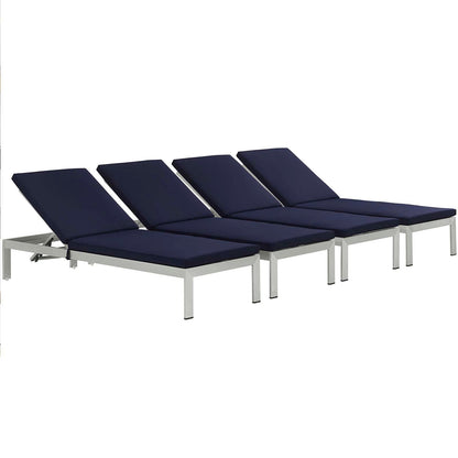 Modway Furniture Shore Chaise with Cushions Outdoor Patio Aluminum Set of 4 - EEI-2738-SLV-TRQ-SET