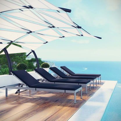 Modway Furniture Shore Chaise with Cushions Outdoor Patio Aluminum Set of 4 - EEI-2738-SLV-TRQ-SET