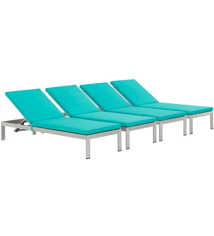 Modway Furniture Shore Chaise with Cushions Outdoor Patio Aluminum Set of 4 - EEI-2738-SLV-TRQ-SET