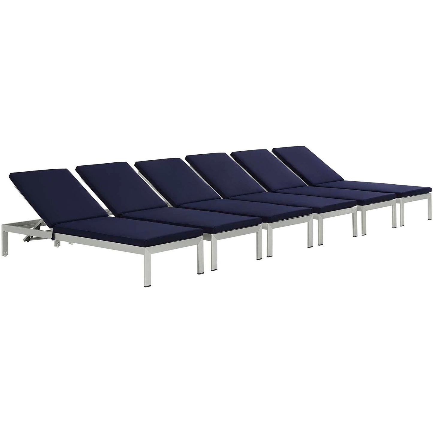 Modway Furniture Shore Chaise with Cushions Outdoor Patio Aluminum Set of 6 by Modway - EEI-2739-SLV-TRQ-SET