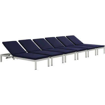 Modway Furniture Shore Chaise with Cushions Outdoor Patio Aluminum Set of 6 by Modway - EEI-2739-SLV-TRQ-SET
