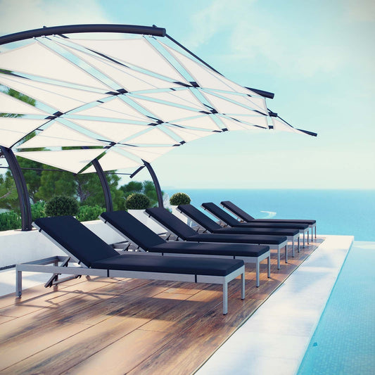 Modway Furniture Shore Chaise with Cushions Outdoor Patio Aluminum Set of 6 by Modway - EEI-2739-SLV-TRQ-SET