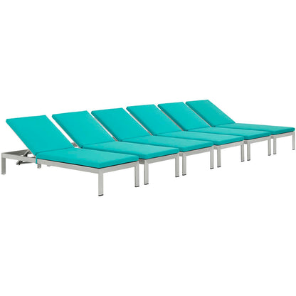 Modway Furniture Shore Chaise with Cushions Outdoor Patio Aluminum Set of 6 by Modway - EEI-2739-SLV-TRQ-SET