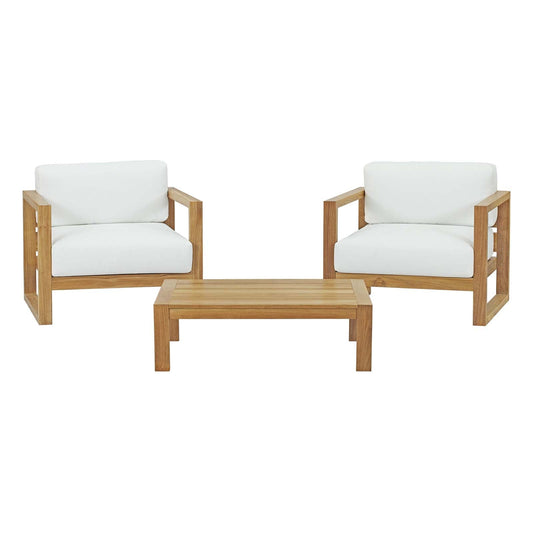 Modway furniture Upland 3 Piece Outdoor Patio Teak Set - EEI-3114-NAT-WHI-SET