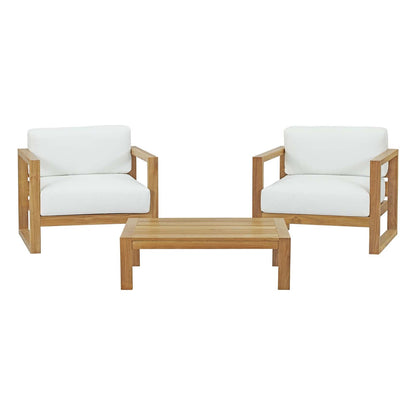 Modway furniture Upland 3 Piece Outdoor Patio Teak Set - EEI-3114-NAT-WHI-SET