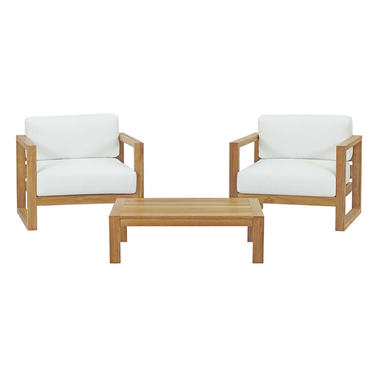 Modway furniture Upland 3 Piece Outdoor Patio Teak Set - EEI-3114-NAT-WHI-SET