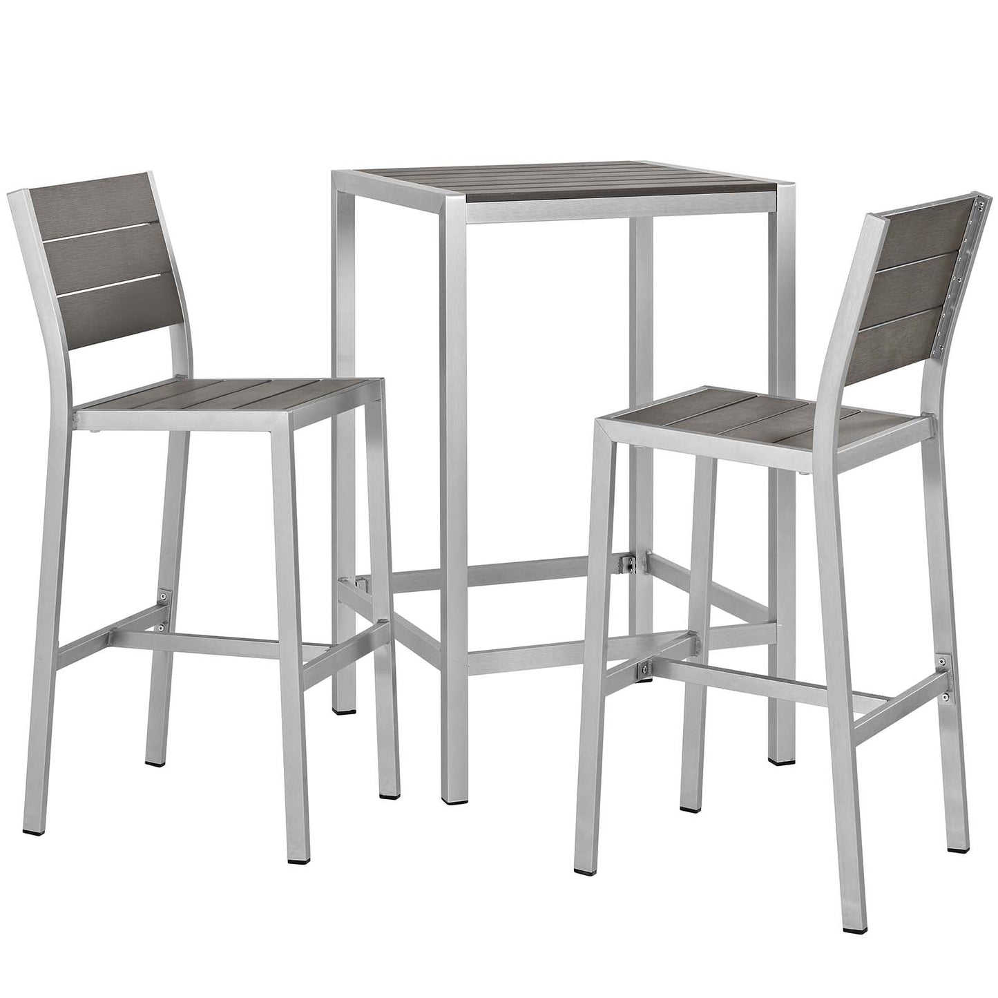 Modway Furniture Shore 3 Piece Outdoor Patio Aluminum Pub Set - EEI-3158-SLV-GRY-SET