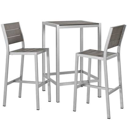 Modway Furniture Shore 3 Piece Outdoor Patio Aluminum Pub Set - EEI-3158-SLV-GRY-SET