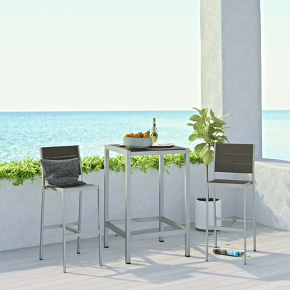 Modway Furniture Shore 3 Piece Outdoor Patio Aluminum Pub Set - EEI-3158-SLV-GRY-SET
