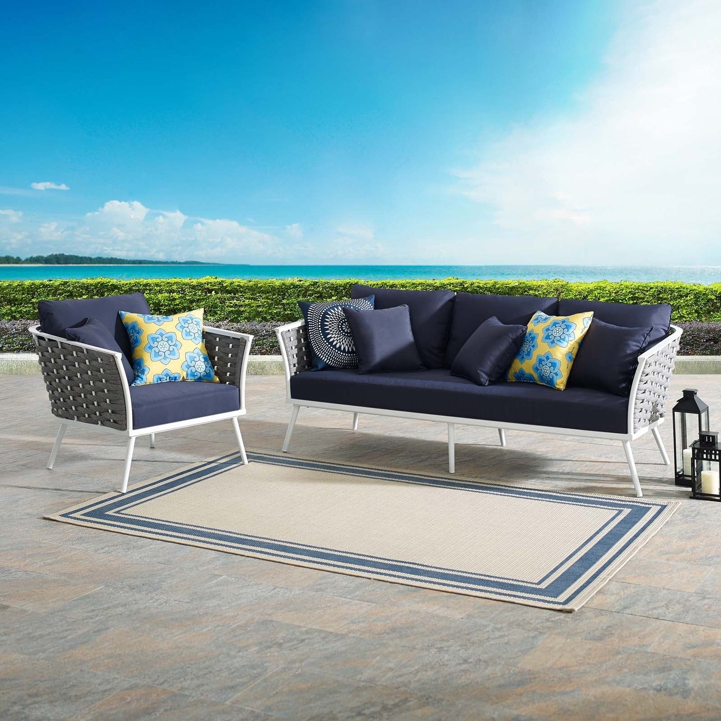 Modway Furniture Stance 2 Piece Outdoor Patio Aluminum Sectional Sofa Set by Modway - EEI-3164-WHI-GRY-SET