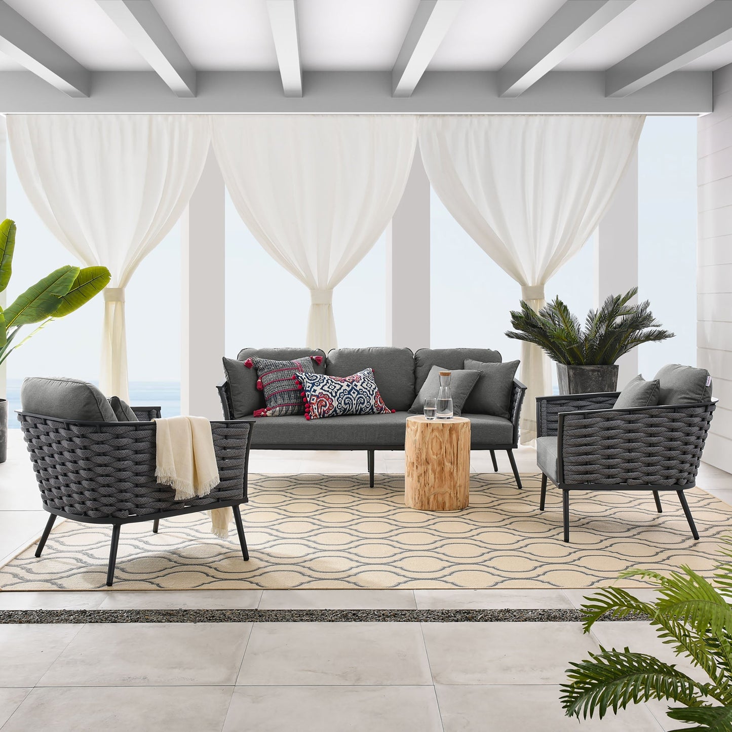 Modway Furniture Stance 3 Piece Outdoor Patio Aluminum Sectional Sofa Set by Modway - EEI-3165-WHI-GRY-SET