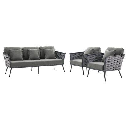 Modway Furniture Stance 3 Piece Outdoor Patio Aluminum Sectional Sofa Set by Modway - EEI-3165-WHI-GRY-SET