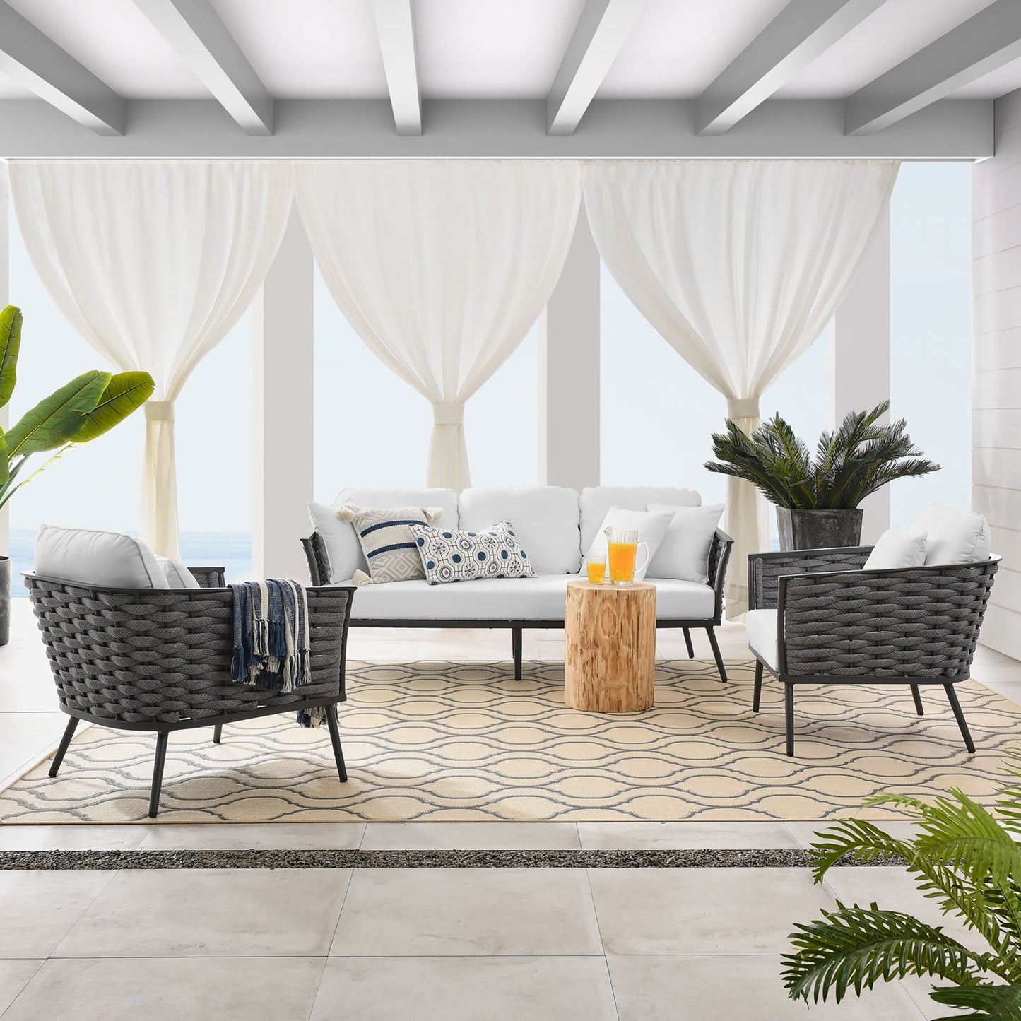 Modway Furniture Stance 3 Piece Outdoor Patio Aluminum Sectional Sofa Set by Modway - EEI-3165-WHI-GRY-SET