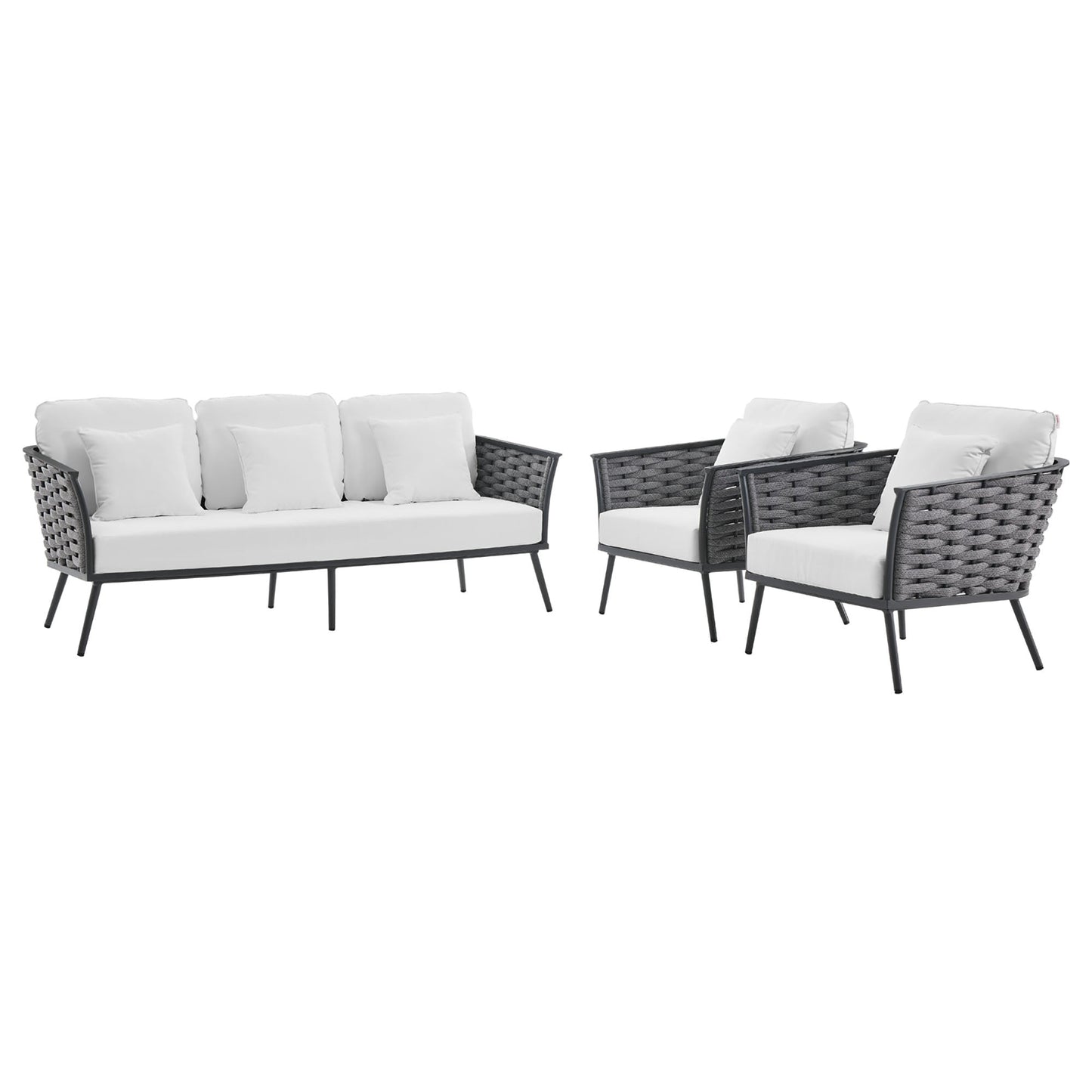 Modway Furniture Stance 3 Piece Outdoor Patio Aluminum Sectional Sofa Set by Modway - EEI-3165-WHI-GRY-SET