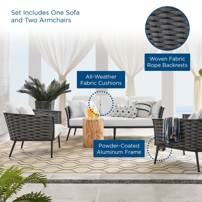 Modway Furniture Stance 3 Piece Outdoor Patio Aluminum Sectional Sofa Set by Modway - EEI-3165-WHI-GRY-SET
