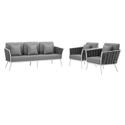 Modway Furniture Stance 3 Piece Outdoor Patio Aluminum Sectional Sofa Set by Modway - EEI-3165-WHI-GRY-SET
