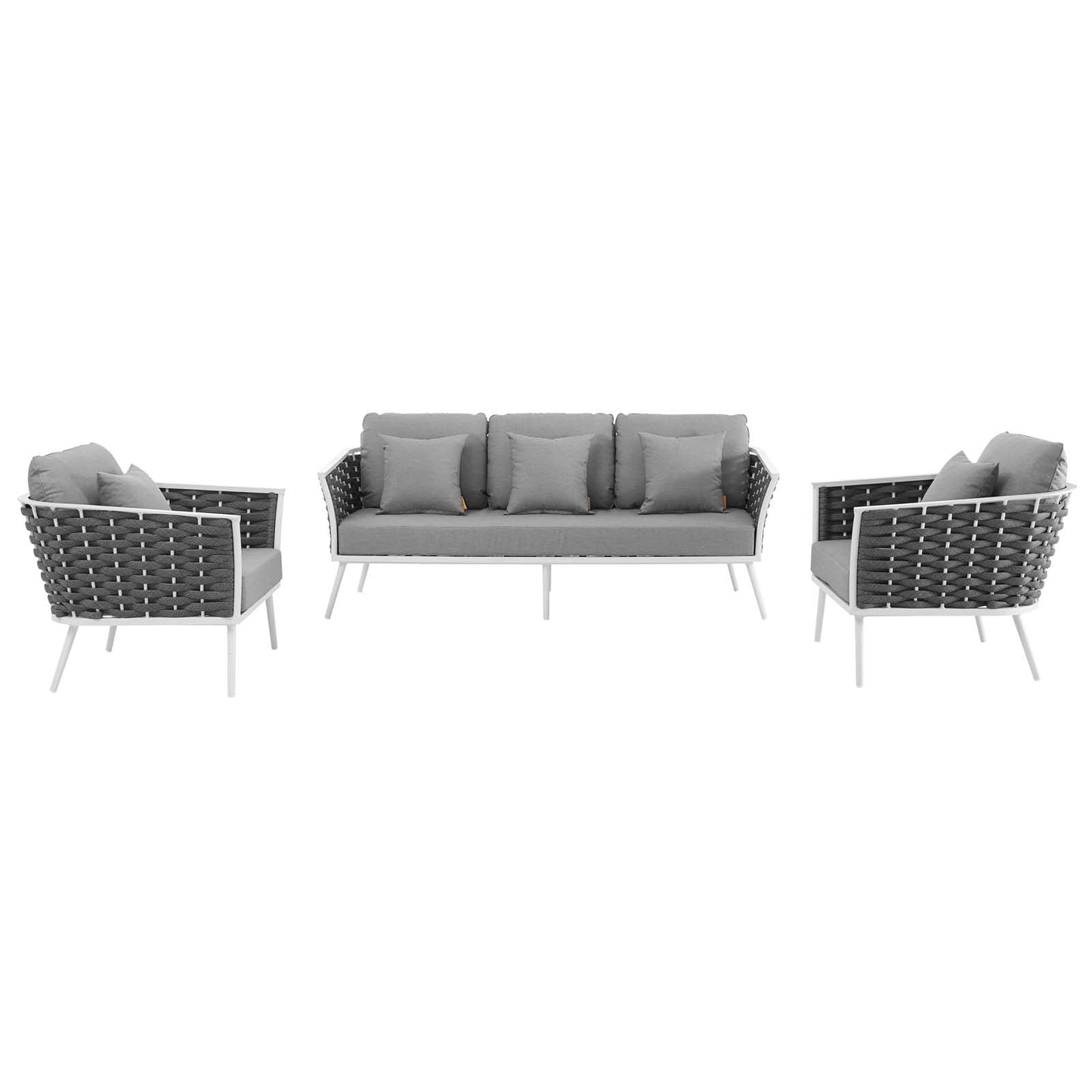 Modway Furniture Stance 3 Piece Outdoor Patio Aluminum Sectional Sofa Set by Modway - EEI-3165-WHI-GRY-SET
