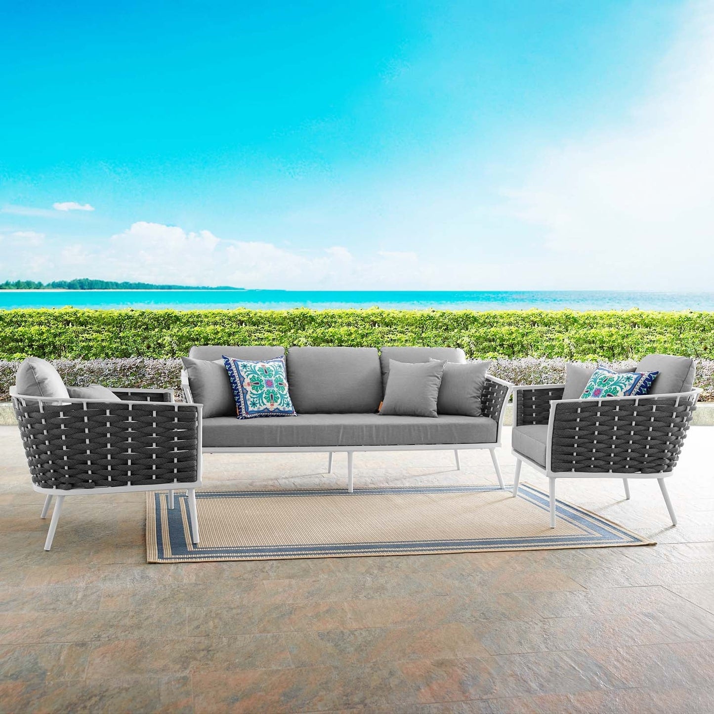 Modway Furniture Stance 3 Piece Outdoor Patio Aluminum Sectional Sofa Set by Modway - EEI-3165-WHI-GRY-SET